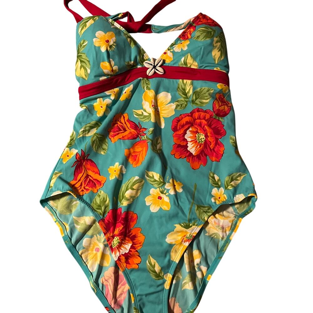 “Island Bloom” – Kathy Ireland Floral One-Piece Swimsuit (Size 14)